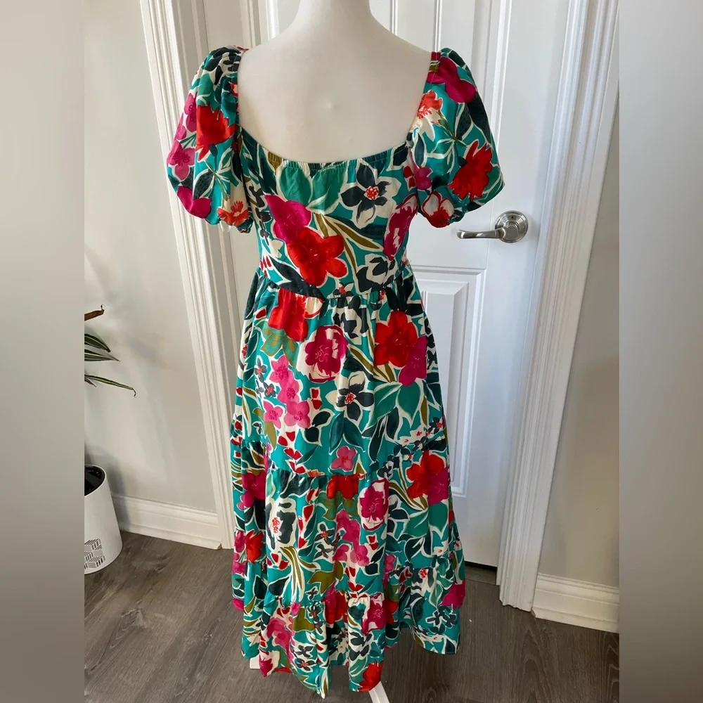 Floral Midi Dress with Puff Sleeves - Picture 4 of 4